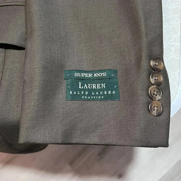 LAUREN RALPH LAUREN Men's Suit Olive Blazer Super 100's Pure New Wool Size 38R - Picture 4 of 15